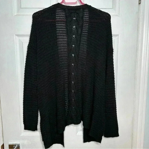 Pink Rose Cable Knit Cardigan Black Size Medium - Picture 11 of 16